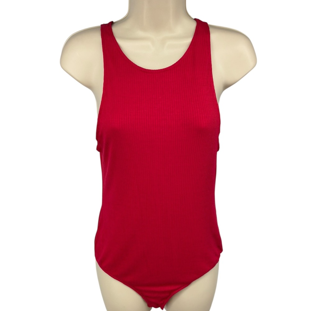 Intimately Free People‎ Red Ribbed Thong Bodysuit M Snap Gusset